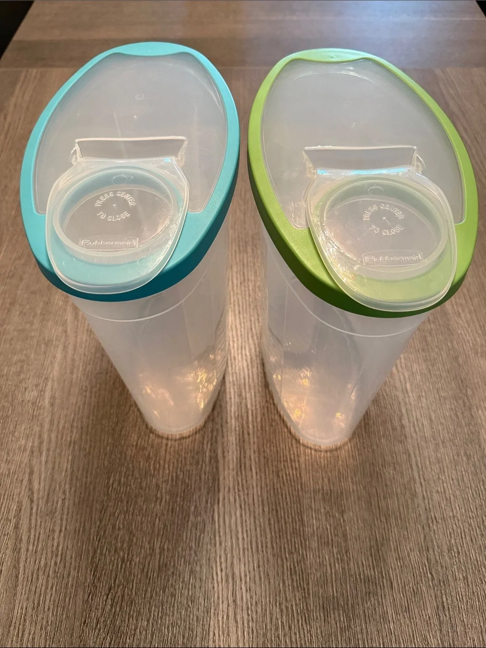 Rubbermaid Clear Dry Food Canisters with Green and Blue Flip Lids